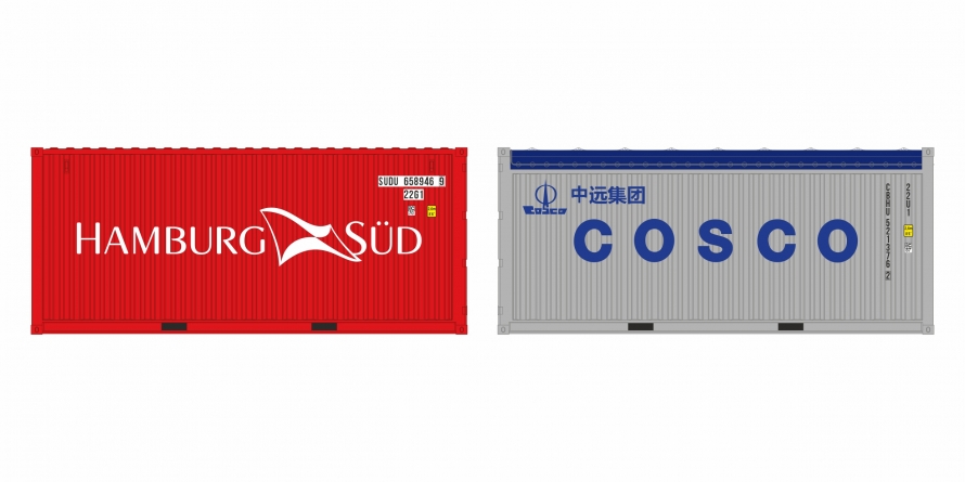 2-dílný set Container Hamburg Süd LC + Cosco OT (šedé)